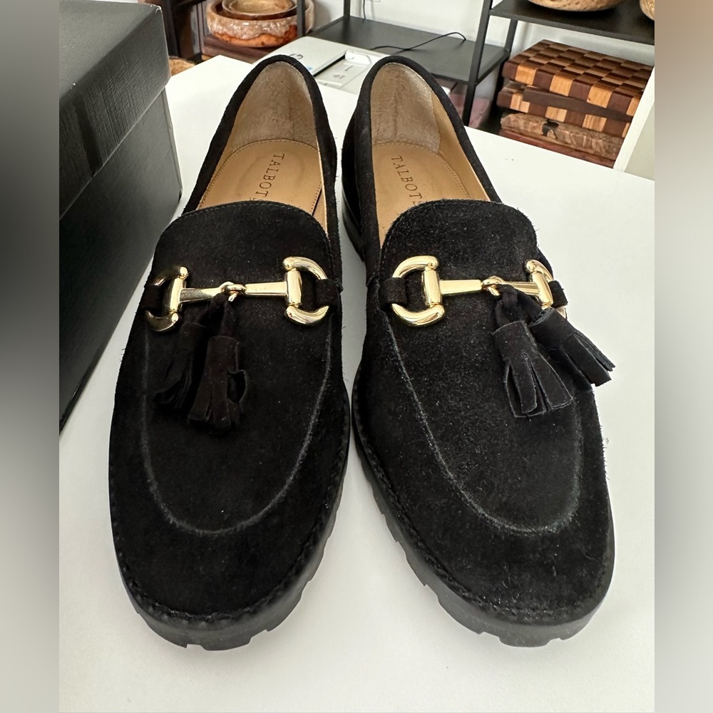 NIB Talbots Black Suede Cassidy Tassel Lug Sole Loafer 7